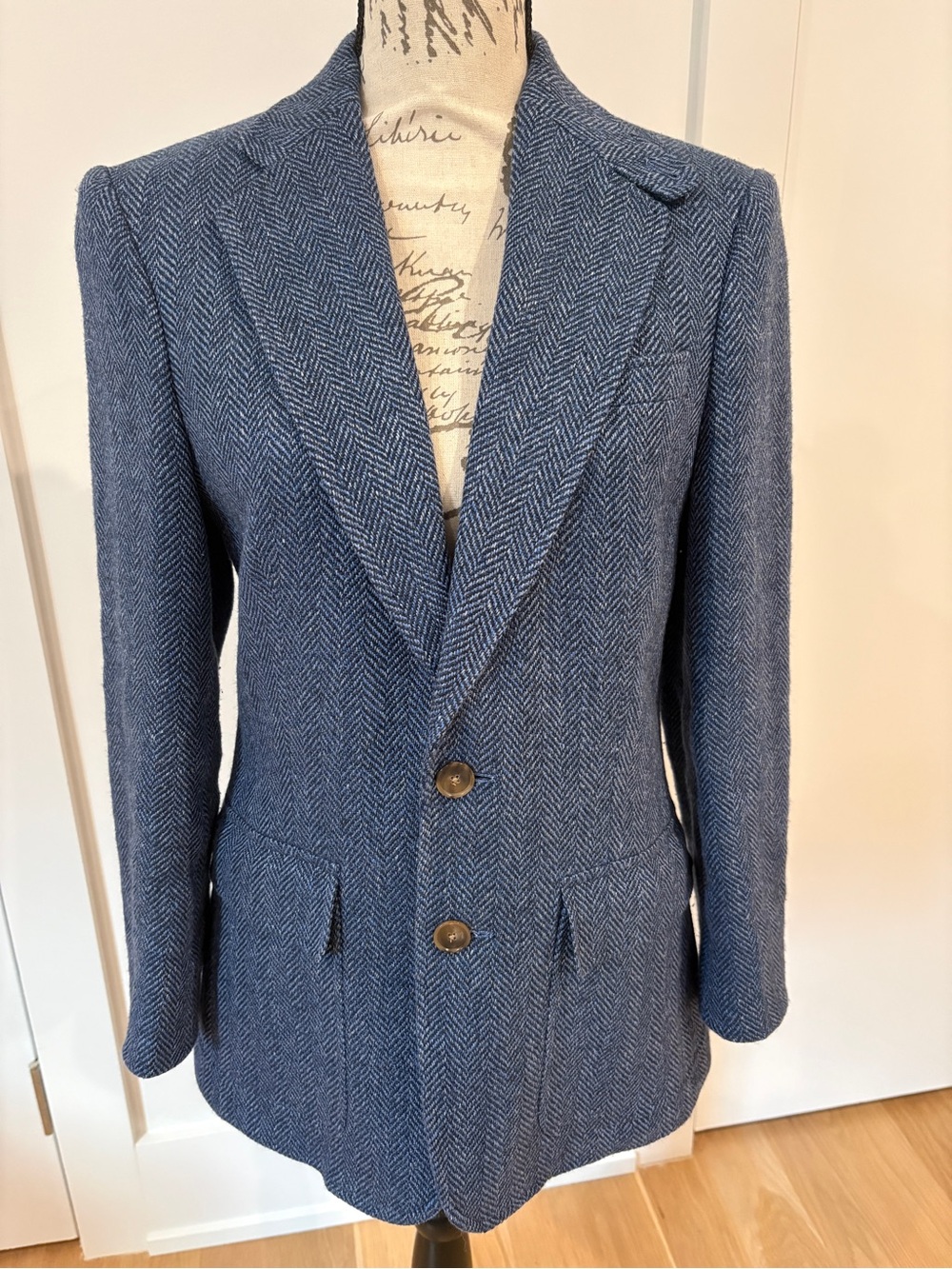 Polo Ralph Lauren Linen-Silk-Wool Tweed Blazer — Size 4 — Blue Herringbone